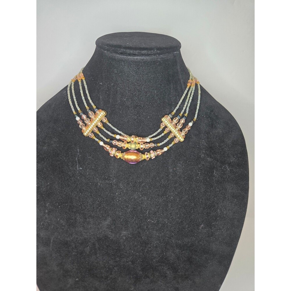 Beaded Collar Choker Necklace Multistrand with Gold Tone Adjustable Clasp